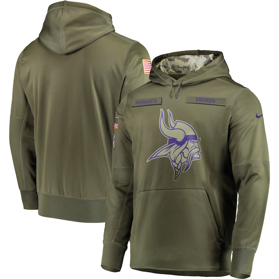 Men Minnesota Vikings Nike Olive Salute To Service KO Performance Hoodie Green->minnesota vikings->NFL Jersey